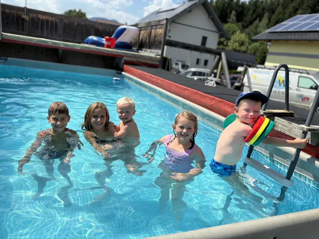Ben, Lena, Jakob, Viktoria und Dominik wagten einen Sprung in den Pool. | Foto: Stefan Verderber
