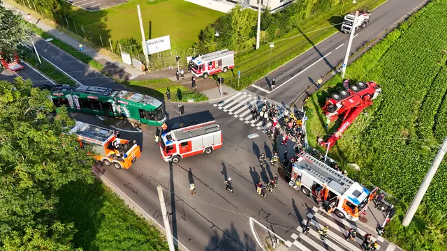 Der Kran stürzte aus noch ungeklärter Ursache ab. | Foto: TEAM FOTOKERSCHI / WERNER KERSCHBAUMMAYR