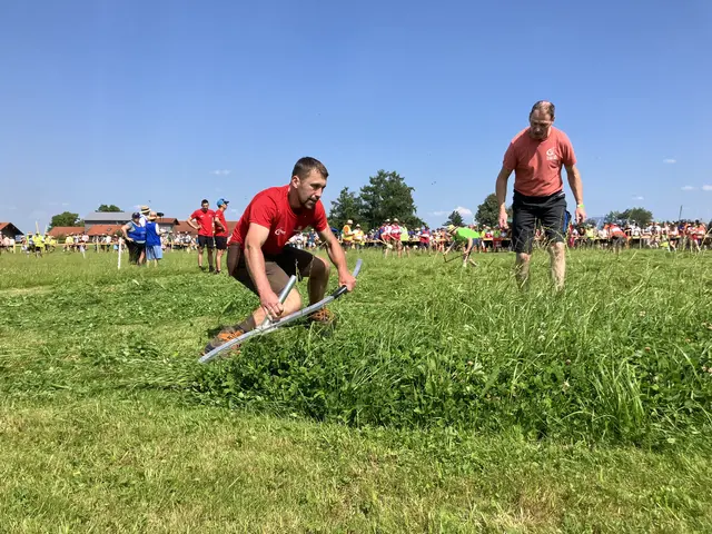 Männer bearbeiten eine Fläche von 10 x 10 Metern, Frauen mähen 5 x 7 Meter – so schnell und exakt wie möglich. Hier in Action: Florian Reithuber aus Steinbach am Ziehberg | Foto: Landjugend OÖ