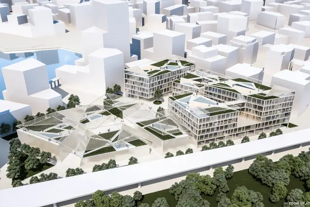 Der Architekturwettbewerb wurde bereits 2020 abgeschlossen. Der ursprüngliche Entwurf sieht einen zentralen Platz und begrünte Dachgärten als Orte des Austauschs vor. | Foto: ZOOMVP.AT