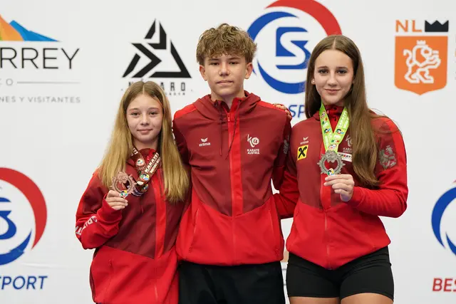 Sophie Strodl, Emil Zadina und Tamara Lehner waren beim Weltcup in Mexiko vertreten. | Foto: Karate Insight / Martin Kremser