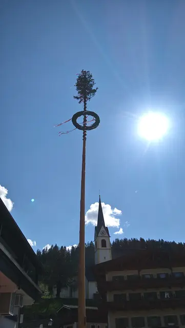 Der stattliche Maibaum als Hauptpreis der Verlosung, gespendet von Fam. Taxacher (Schweinesten) | Foto: Alle Bilder: © Martin Wimmer, SK Fieberbrunn