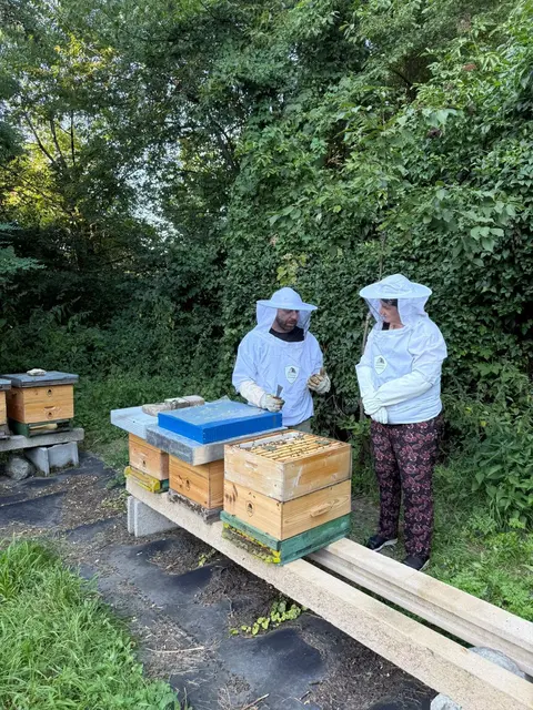 Redakteurin Birgit Bachhofner mit Imker Alexander Pillitsch zu Besuch bei den Bienen | Foto: Martina Pillitsch