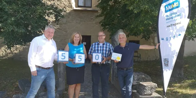 Foto: v.l.n.r. Bürgermeister Hubert Hofstetter (Bürgerliste, Mobilitätsbeauftragter), Amtsleiterin Christa Bieglmayer (Mobilitätsbeauftragte), Gemeinderat Franz Schreiber, Nationalratsabgeordneter und Gemeinderat Christian Lausch | Foto: MoMa NÖ