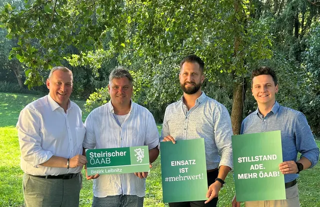 In der Region nah dran an den Anliegen der Arbeitnehmerinnen und Arbeitnehmer: ÖAAB-Landesobmann Vizepräsident des Bundesrates Günther Ruprecht, ÖAAB-Bezirksobmann Walter
Semlitsch, ÖAAB-Bezirksobmann-Stv. Markus Haberl, ÖAAB-Landesgeschäftsführer Lukas Tödling | Foto: ÖAAB