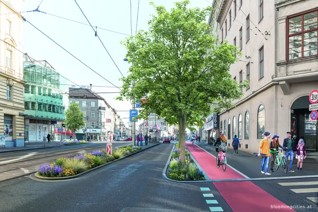 So stellen sich die Grünen Landstraße den Rennweg in Zukunft vor. (Rendering) | Foto: blooming cities