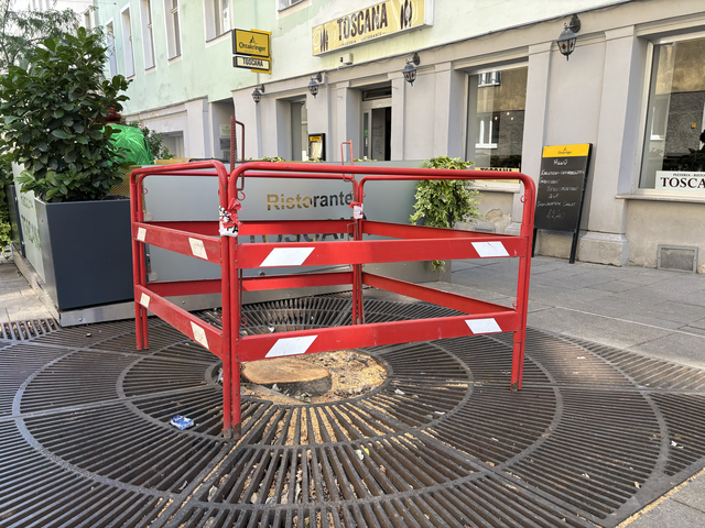 Der gefällte Baum vor der Pizzeria Toscana sorgt für fragende Gesichter. Grund dafür ist laut den Wiener Stadtgärten eine hochansteckende Krankheit. | Foto: Matthias Pandrea/MeinBezirk