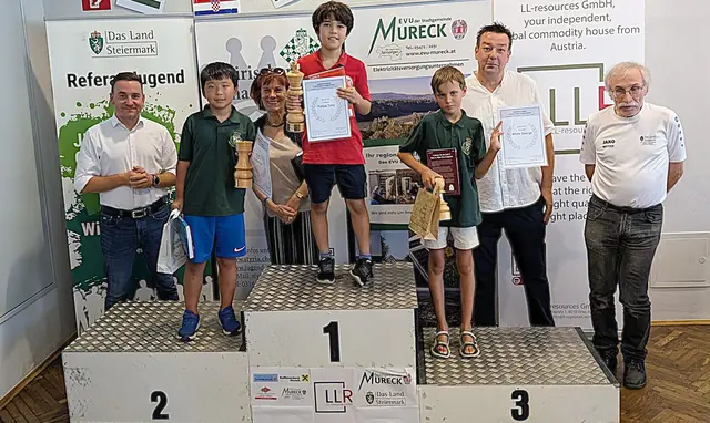 1. Platz: Tony Pollak (AUT), 2. Platz: Murray Liu (IRL), 3. Platz: George White (IRL). | Foto: jugendschach.at