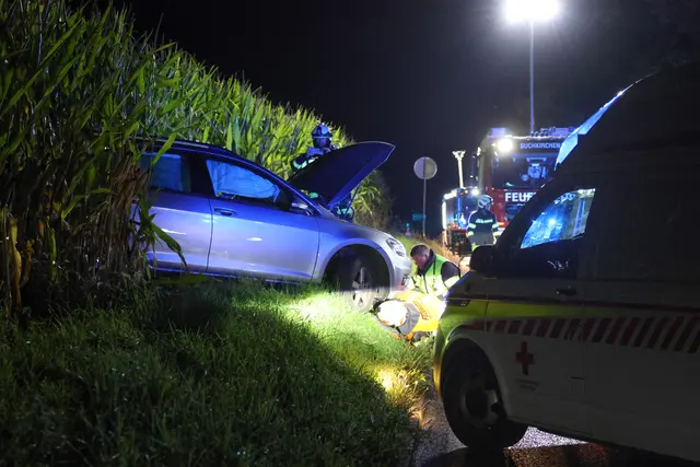 Ein Autolenker kam aus noch unbekannten Gründen in einer leichten Kurve von der Fahrbahn ab und streifte einen Obstbaum.  | Foto: laumat.at/Matthias Lauber