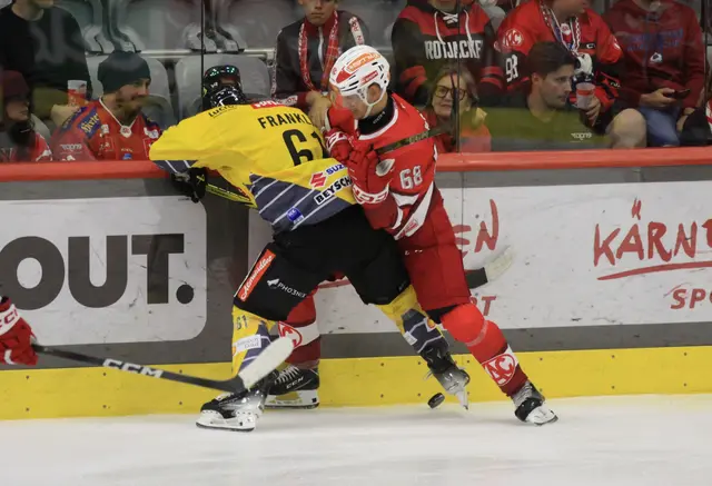 Der Puck war heiß umkämpft - hier im Infight an der Bande zwischen Franklin (Wien) und Gomboc (Klagenfurt) | Foto: MeinBezirk.at