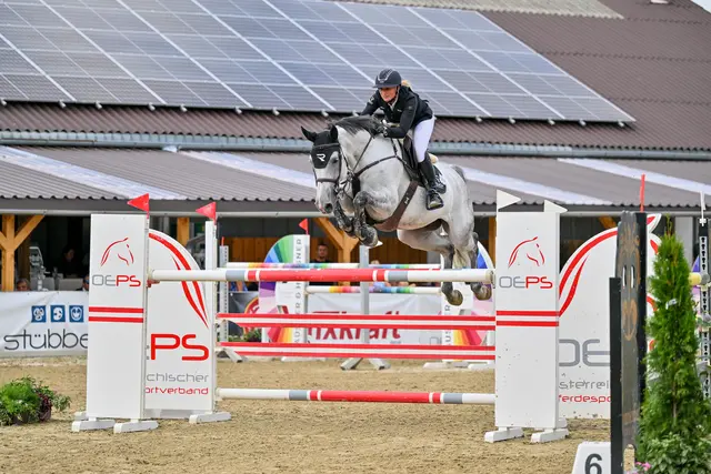 Österreichs beste Springreiterin Katharina Rhomberg (V) mit Nachwuchspferd, 2. Platz Standardspringprüfung 140 cm | Foto: Sportpferde Mo