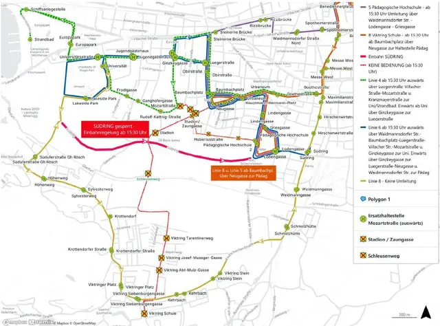 Die KMG Klagenfurt Mobil GmbH wurde am heutigen Montag von der Leitung des SK Sturm Graz darüber informiert, dass für das bevorstehende Fußballspiel kein Shuttledienst erforderlich ist. Daher entfällt der geplante Shuttleverkehr ab Minimundus bzw. vom Autobahnparkplatz zum Stadion. | Foto: Stadtwerke Klagenfurt AG