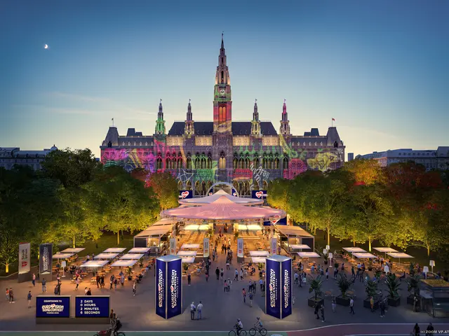 Ein erstes Rendering zeigt, wie sich der Rathausplatz verwandeln wird. Das Eurovision Village soll das Herz des ESC 2026 werden.  | Foto: Rendering: ZOOMVP.AT