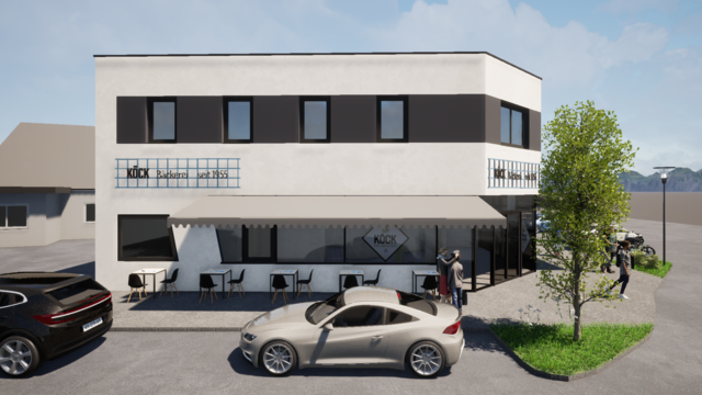 Das ist die Ansicht von der Grazer Straße aus. Hier ist auch der künftige Außenbereich der Bäckerei Köck zu sehen. | Foto: Visualisierung: ZT-Kranner