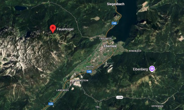 Der Feuerkogel liegt im Gemeindegebiet von Ebensee (Bezirk Gmunden). | Foto: Google Maps