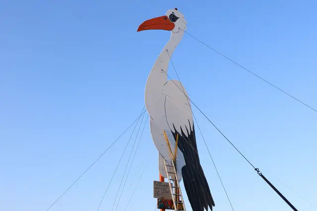 Mit seinen über zwölf Metern Höhe ist der Baby-Storch nicht nur rekordverdächtig, sondern wohl auch ein richtiger Hingucker in Holzhausen. | Foto: laumat.at