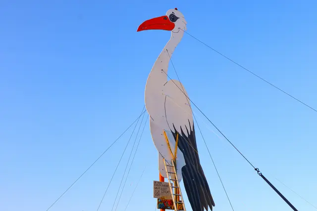 Mit seinen über zwölf Metern Höhe ist der Baby-Storch nicht nur rekordverdächtig, sondern wohl auch ein richtiger Hingucker in Holzhausen. | Foto: laumat.at