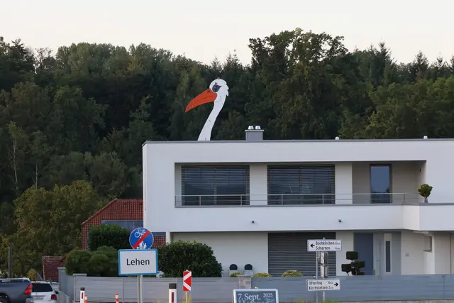 Mit seinen über zwölf Metern Höhe ist der Baby-Storch nicht nur rekordverdächtig, sondern wohl auch ein richtiger Hingucker in Holzhausen. | Foto: laumat.at