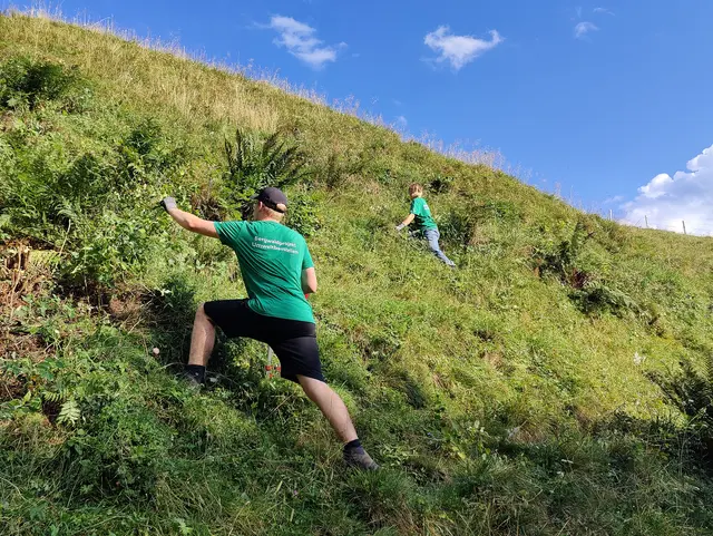 Die Arbeit an steilen Grashängen verlangt Trittsicherheit | Foto: Lucas Gasthauer
