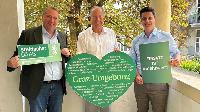  In der Region nah dran an den Anliegen der Arbeitnehmerinnen und Arbeitnehmer: ÖAAB-Landesobmann Vizepräsident des Bundesrates Günther Ruprecht, ÖAAB-Bezirksobmann Peter Kirchengast, ÖAAB-Landesgeschäftsführer Lukas Tödling. | Foto: ÖAAB