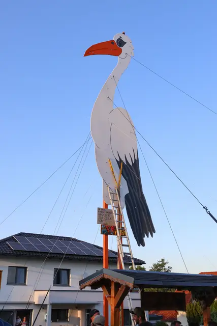 Mit seinen über zwölf Metern Höhe ist der Baby-Storch nicht nur rekordverdächtig, sondern wohl auch ein richtiger Hingucker in Holzhausen. | Foto: laumat.at