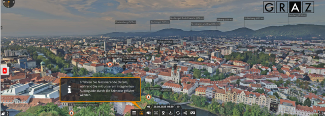 Beste Sicht auf Graz – und das wird längst international beworben. | Foto: Stadt Graz/PanoCloud
