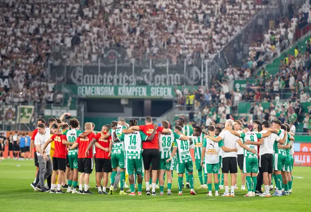 SK Rapid befindet sich zum zweiten Mal in Folge in der Ligaphase der UEFA Conference League nach einem 2:0-Erfolg gegen ETO Györ.  | Foto: GEORG HOCHMUTH / APA / picturedesk.com