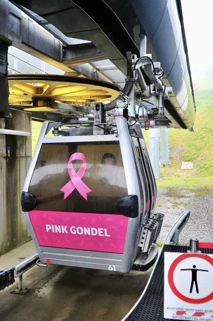 Die "Pink-Gondel" der Brustkrebs-Vorsorge ist bereits seit einem Jahr im Muttereralm-Fuhrpark unterwegs. | Foto: Hassl