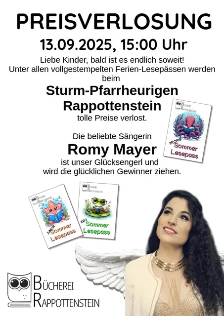 Verlosung von Preisen im Rahmen des Sturm-Pfarrheurigen in Rappottenstein am 13. September um 15 Uhr. | Foto: Bücherei Rappottenstein