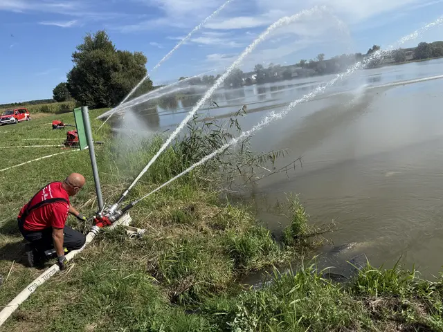 Sechs Feuerwehren mit rund 30 Mitgliedern unterstützten den Fischereiverein Rauchwart bei der Belüftung des Stausees.  | Foto: Bezirksfeuerwehrkommando Güssing