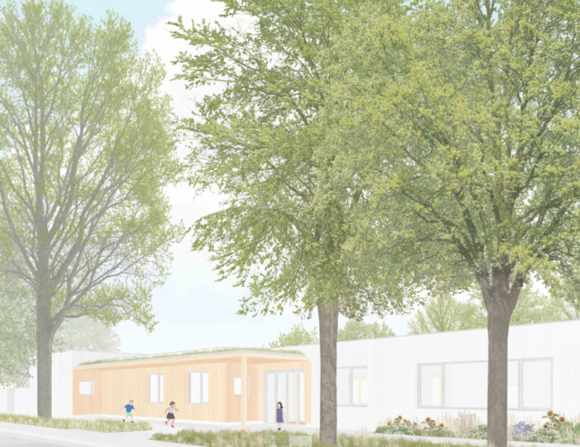 Das eingeschossige Gebäude des künftigen Kindergartens entsteht auf einem leicht abgesenkten Grundstück und ist in offener Bauweise als kompakter Baukörper geplant. | Foto: Stadtgemeinde Zistersdorf
