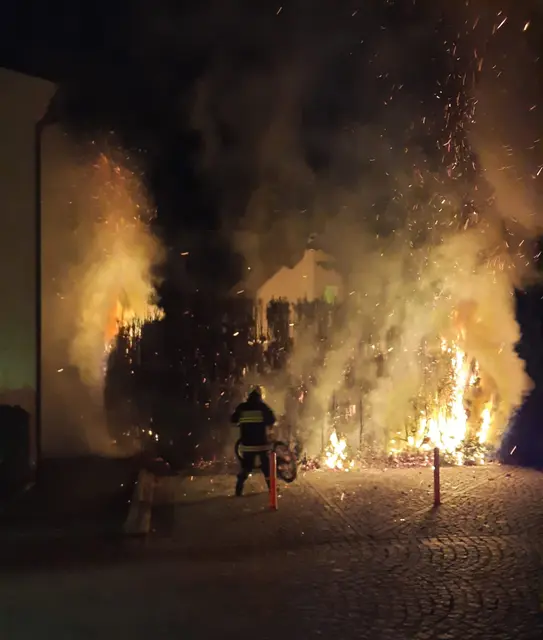Die Hecke neben dem Rathaus in Steinhaus stand lichterloh in Flammen. | Foto: laumat.at
