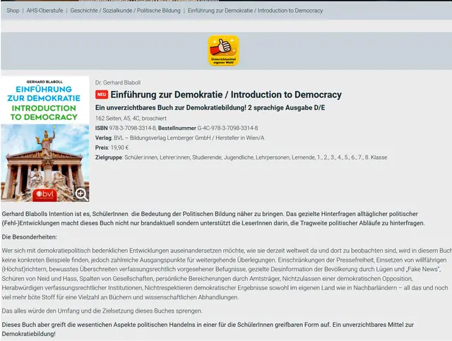 Die burgenländische Bildungsdirektion hat Prof. Blaboll zu einem Buch zur Demokratie angeregt