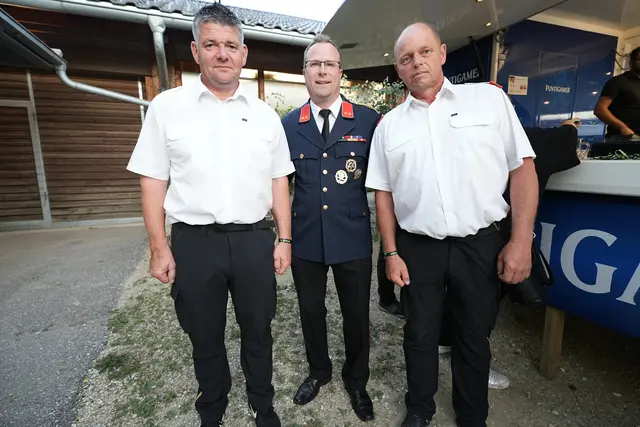 Kommandant der FF Auservillgraten Franz Walder, sein Stellvertreter Werner Wetlaner, Kom. der FF St. Michael Thomas Schauer, 