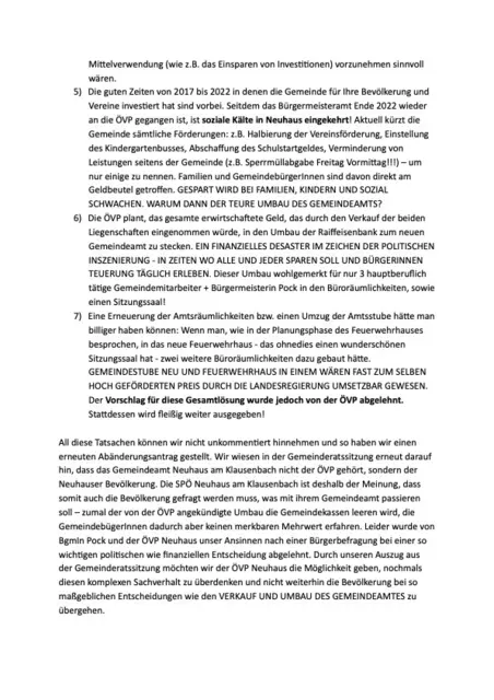 Das aktuelle Flugblatt der Gemeinde-SPÖ (Teil 2). | Foto: SPÖ