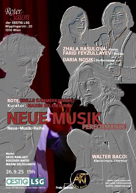 Programmiert Neue Musik mit einer Performance: Komponist Maxim Seloujanov in „Die Rote Brille“.  | Foto: © Fotos: privat, Elfi Oberhuber; Plakat: OESTIG 