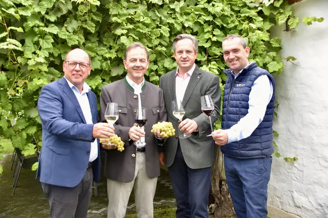 (v.l.) Andreas Liegenfeld, Präsident des Burgenländischen Weinbauverbandes, Nikolaus Berlakovich, Präsident der Bgld. Landwirtschaftskammer, Österreichs Weinbaupräsident Johannes Schmuckenschlager und Herbert Oschep, Obmann Wein Burgenland.  | Foto: Stefan Schneider