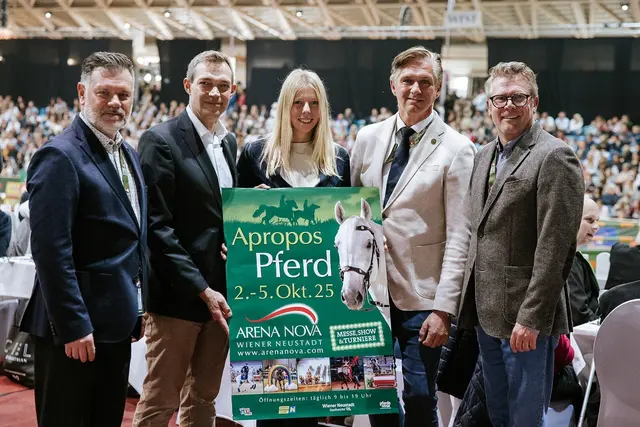 Messeleitung Mario Skomar (Prokurist Arena Nova), ÖVP-Stadtrat und Arena Nova Vorstand Philipp Gruber, Sarah Louise Kermer (Show- &amp; Rahmenprogramm), Oberstleutnant Roland Pulsinger (Turnierleitung) und Arena Nova-Geschäftsführer Gerald Stangl. | Foto: Jana Voglauer