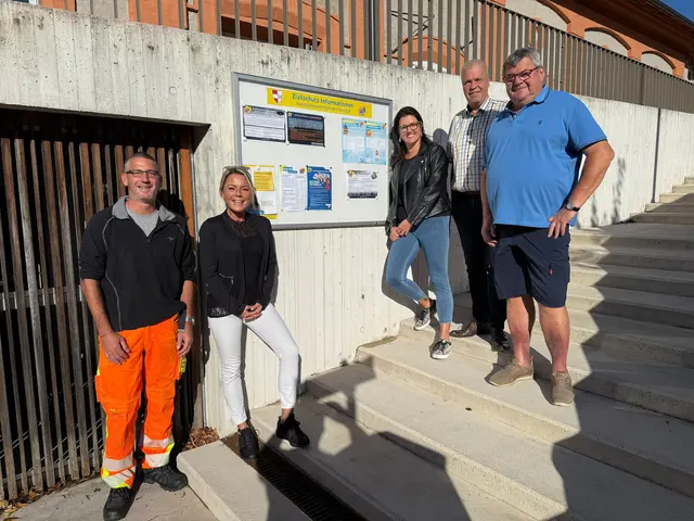 Zivilschutz-Beauftragter Bernd Schwab, GR Sabine Janu, Zivilschutz-Gemeinderätin Birgit Kerschbaumer, Bürgermeister Peter Buchner und Josef Weiss