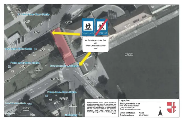 Das Areal rund um die VS und MS Imst Oberstadt wird zu einer Schulstraße mit massiver Verkehrsberuhigung umgestaltet. | Foto: Stadt Imst