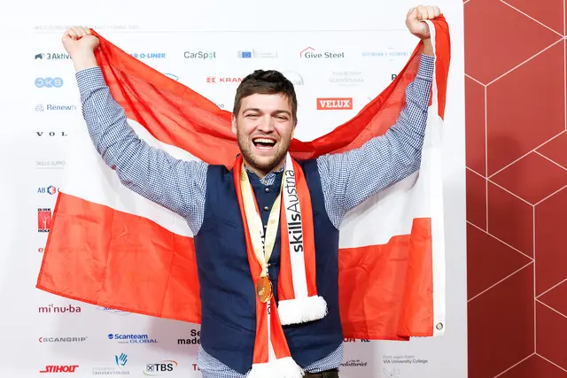 Holte sich Gold im Bewerb Sanitär und Heizungstechnik: Johannes Gstrein aus Arzl im Pitztal. | Foto: SkillsAustria/Wieser/Slovencik