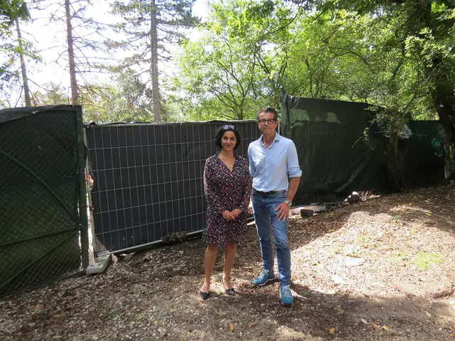 Mahboobeh Bayat und Franz Rath (beide SPÖ) vor den Planken der Baustelle Salmannsdorfer Höhe 7. | Foto: Sabine Krammer