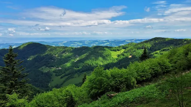 Ecker- und Hochreiterkogel im Vordergrund, dahinter ein phänomenaler Fernblick ins Land. ... | Foto: © Silvia Plischek