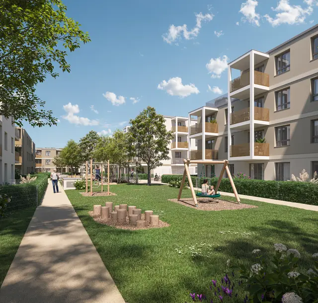 Neben der verkehrsgünstigen Lage überzeugt das Projekt mit einem attraktiven Umfeld: | Foto: Raiffeisen Vorsorge Wohnung GmbH