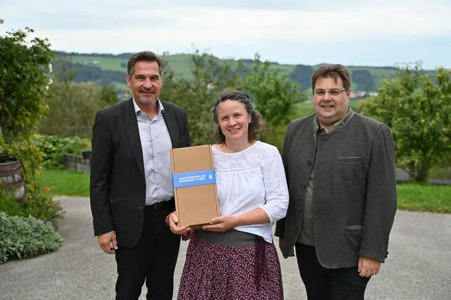 v.l.: Bürgermeister Werner Krammer (ÖVP), Lisi Irauschek und Vizebürgermeister Mario Wührer.  | Foto: Stadt Waidhofen a/d Ybbs
