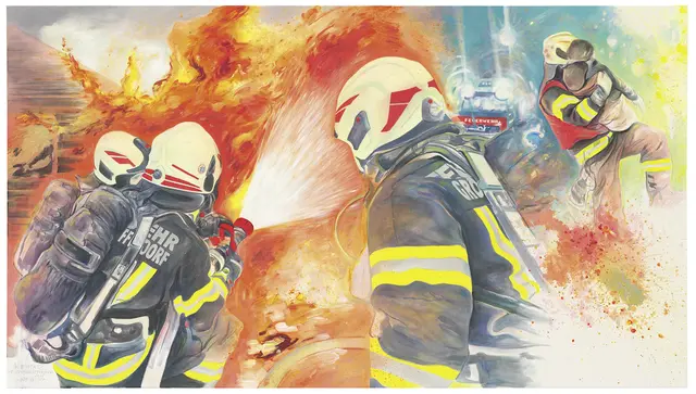 Im Einsatz FF-Großweiffendorf 2025, Acryl auf Leinwand, 135 x 240 cm | Foto: Günter König