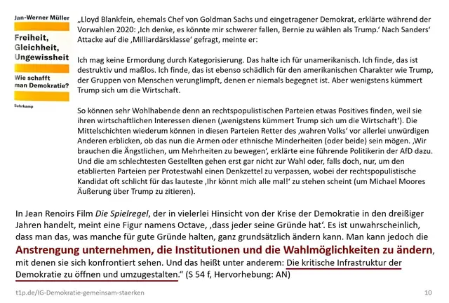 Quelle: Jan-Werner Müller, in: "Freiheit, Gleichheit, Ungewissheit", S 54 f, siehe auch: https://t1p.de/IG-Demokratie-gemeinsam-staerken