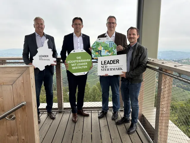 Ohne die EU-Fördermittel würde es wichtige Projekte in der Region nicht geben (v.l.): Reinhold Höflechner, NAbg. Joachim Schnabel, Bürgermeister Gerald Aldrian und Jan Killmann vom Regionalmanagement Südweststeiermark | Foto: Waltraud Fischer