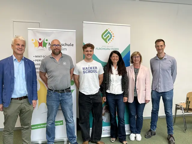 Von links: Vize-Bgm. Hermann Gierlinger, Christian Dackau, Oskar Rottländer (Hacker School), Cathrine Maislinger (GF LEADER-Flachgau-Nord), Elisabeth Torggler und Raphael Riedler. | Foto: LEADER Flachgau-Nord