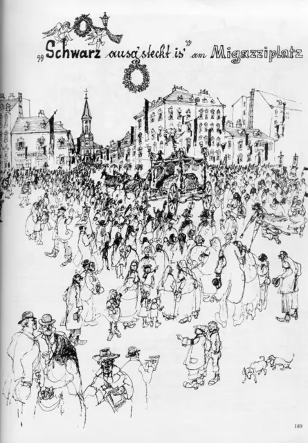 Hier zu sehen ist eine Zeichnung von der Beerdigung des Breitwiesers am Migazziplatz. | Foto: Bezirksmuseum Meidling